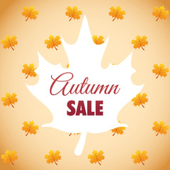 autumn sale seasonal label with maple leaf shape