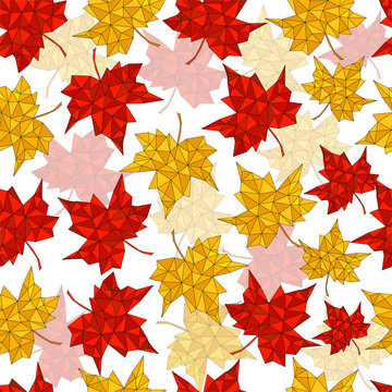 Autumn seamless background of maple leaves in polygon style