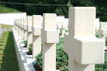 army war graveyard with white crosses