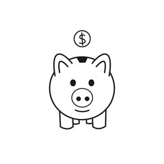 Hand drawn piggy bank isolated on a white. Vector illustration.