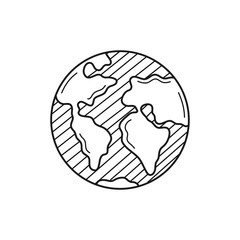 Hand drawn earth isolated on a white. Sketch of earth. Vector illustration.