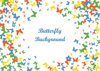 Festive colorful butterfly confetti background. Frame vector pattern texture for holiday, postcard, poster, website, carnival, banner, birthday and children's parties. Butterfly summer cover mock-up. 