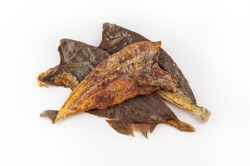 a group of dried fish on white background