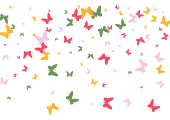 Festive colorful butterfly confetti background. Frame vector pattern texture for holiday, postcard, poster, website, carnival, banner, birthday and children's parties. Butterfly summer cover mock-up. 