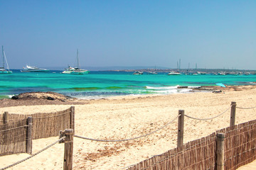beach with umbrellas and sunbeds-Formentera