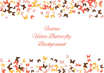 Festive colorful butterfly confetti background. Frame vector pattern texture for holiday, postcard, poster, website, carnival, banner, birthday and children's parties. Butterfly summer cover mock-up. 