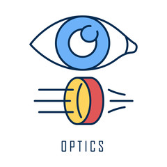 Optics color icon. Light physics branch. Optometry and ophthalmology scientific research. Light rays reflection and refraction physical effect. Visible spectrum. Isolated vector illustration