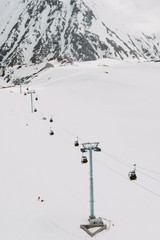 Lifts in the snowy mountains of the Caucasus