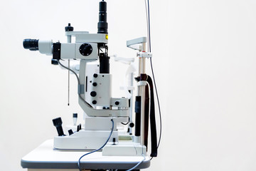 Close up modern ophthalmological laser used for eye surgery on table