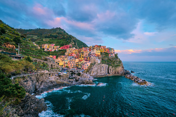 Fototapeta na wymiar Manarola village on sunset, Cinque Terre, Liguria, Italy