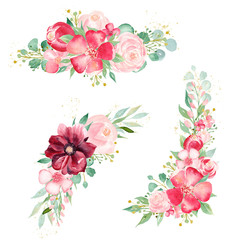 Spring blossom hand drawn watercolor raster illustrations set