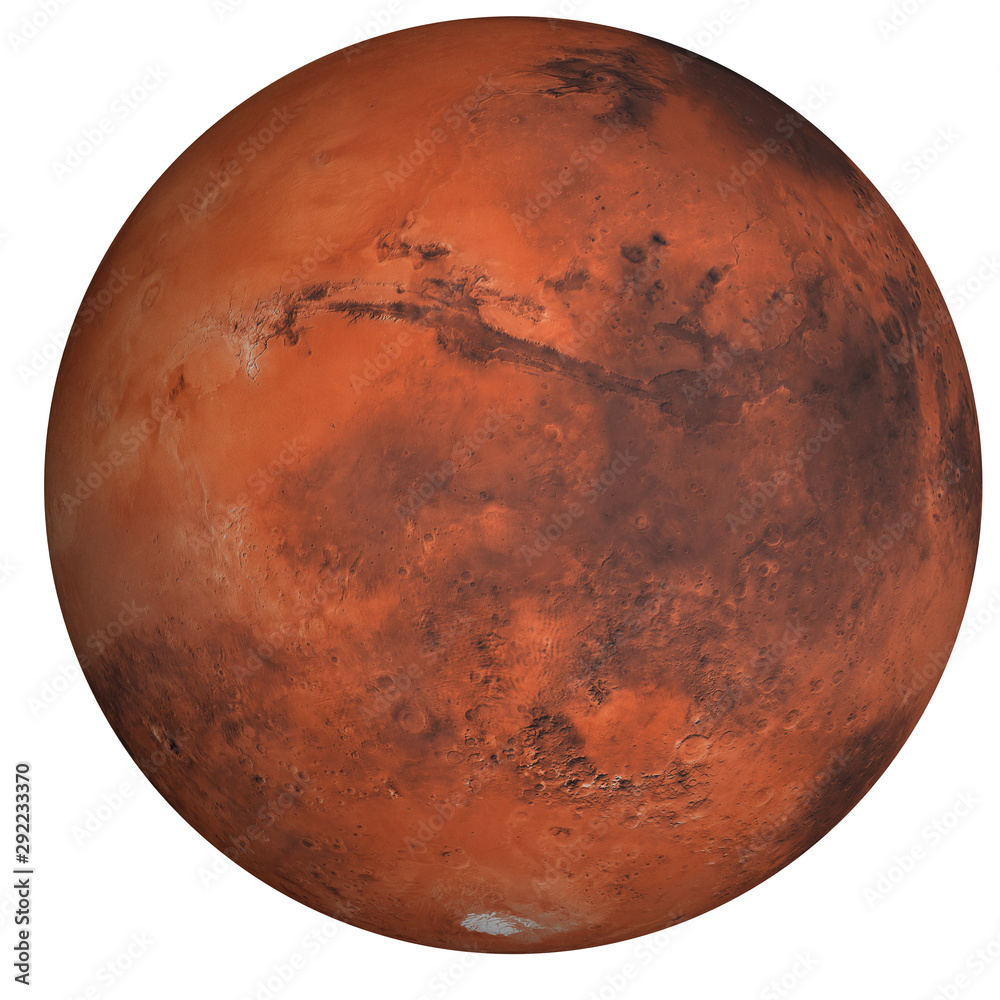 Canvas Prints high detailed mars planet of solar system with south pole side isolated on white background. element
