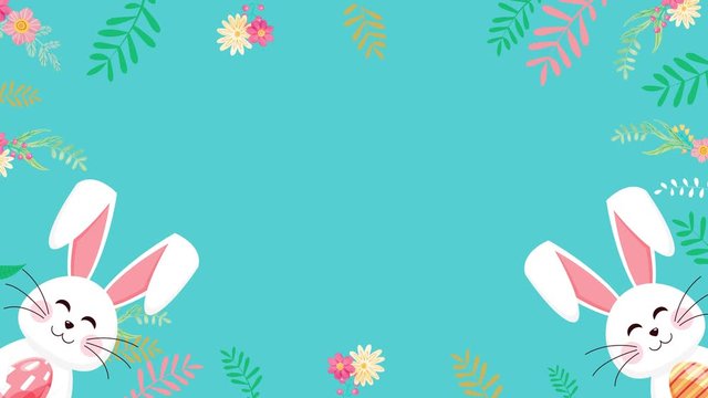 Easter animated footage in 4K. Close up text and rabbit on green background. Luxury and elegant dynamic style holiday template