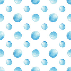 Round blue expensive pearls seamless watercolor raster pattern