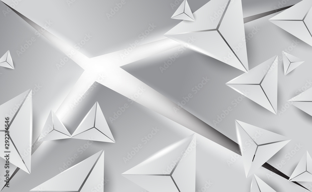 Wall mural 3d abstract white triangle shapes minimal background.geometric polygon for business card your text. 