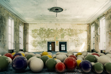 colored spheres on the floor