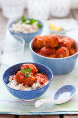 Fish Meatballs in Tomato Sauce with Spiced Rice