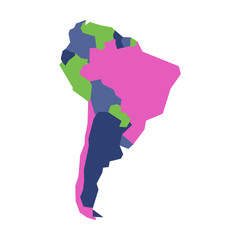 Very simplified infographical political map of South America. Simple geometric vector illustration