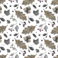 Seamless pattern with autumn forest elements.