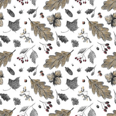 Seamless pattern with autumn forest elements.