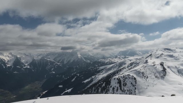 Snowy Mountains and Clouds in Mayrhofen, Tyrol, Austria. Timelapse