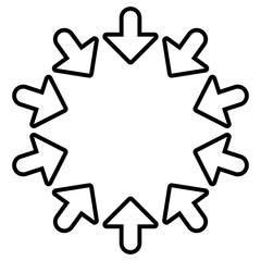 Circular, radial arrows for convergence, shrink, suction, merge concepts. Pointer design for collapse, squeeze themes.