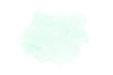 Abstract watercolor background image with a liquid splatter of aquarelle paint, isolated on white. Turquoise tones