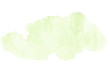 Abstract watercolor background image with a liquid splatter of aquarelle paint, isolated on white. Green tones