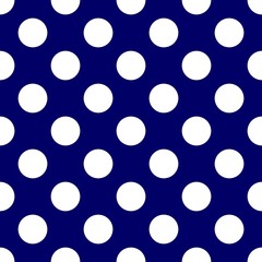 Tile vector pattern with white polka dots on dark blue background for seamless decoration wallpaper