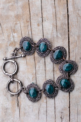 Oriental style bracelet with antique effect of white metal with