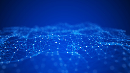 Big data visualization. Abstract background with connecting dots and lines. 3D rendering. High resolution.