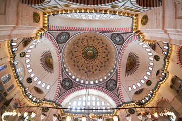 Ceiling view of Suleymaniye Mosque in Istanbul, Turkey