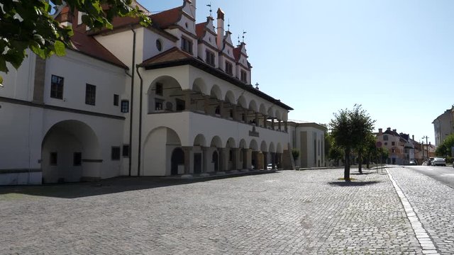 Slow motion view of Levoca city center in Slovakia