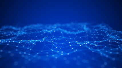 Big data visualization. Abstract background with connecting dots and lines. 3D rendering. High resolution.