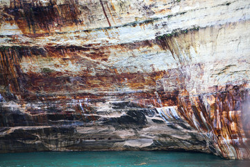 Natural texture of Pictured Rocks National Lakeshore in the south shore of Lake Superior in Michigan’s Upper Peninsula.