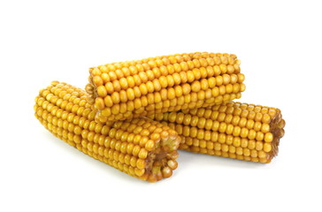 Boiled corn on the cob isolated on white background.