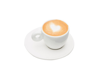 Heart shaped hot coffee in a white coffee cup