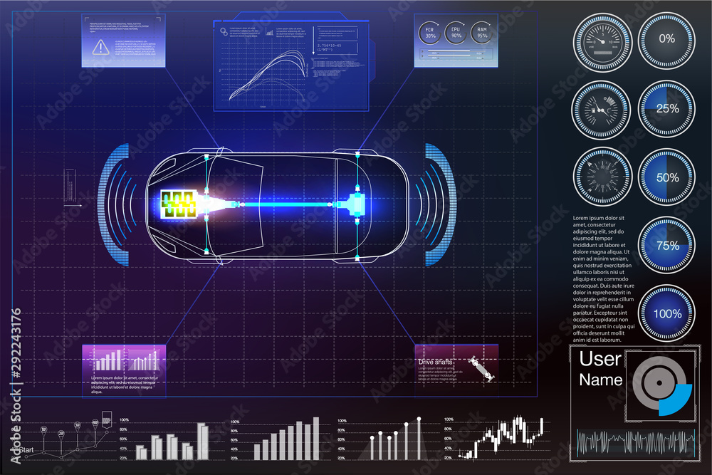 Poster futuristic user interface. hud ui. abstract virtual graphic touch user interface. cars infographic. 