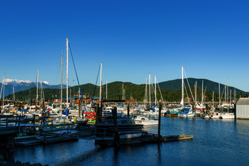 Boats docked int he Marina in Gibsons, BC - obrazy, fototapety, plakaty