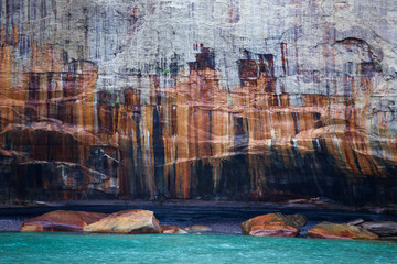 Natural pictured rocks landscape at North Michigan for abstract colorful background