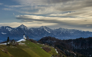 St. Primus and Felician church in Jamnik, Julian Alps, Slovenia