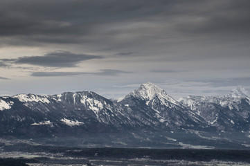 Fototapeta na wymiar View of the Julian Alps, Slovenia, in winter