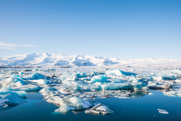 Fototapeta na wymiar Icebergs in Jokulsarlon Glacier Lagoon in south Iceland