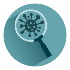 Obraz premium Microorganisms under magnifier icon in flat style on turquoise backgound