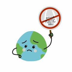 No more plastic sad earth cartoon vector illustration