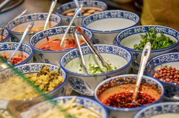 Preparing food in traditional Chinese restaurant