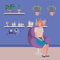 young woman seated in chair of salon scene