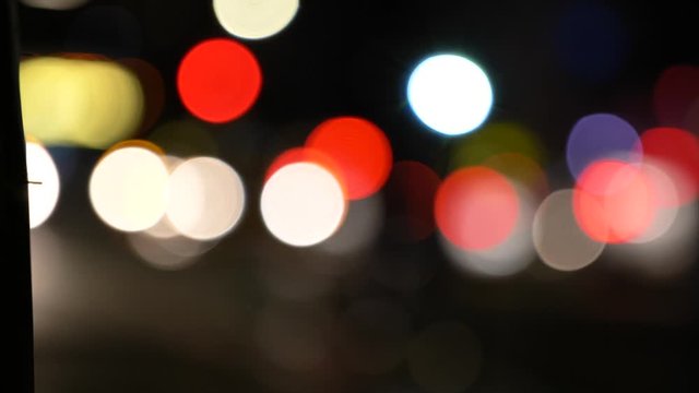 Out of focus NY city cars lights moving 