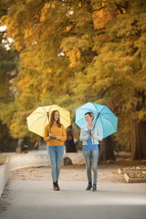 Pretty women with umbrella in park