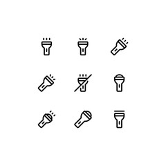 Set of flashlight, light, lamp outline style icon - vector